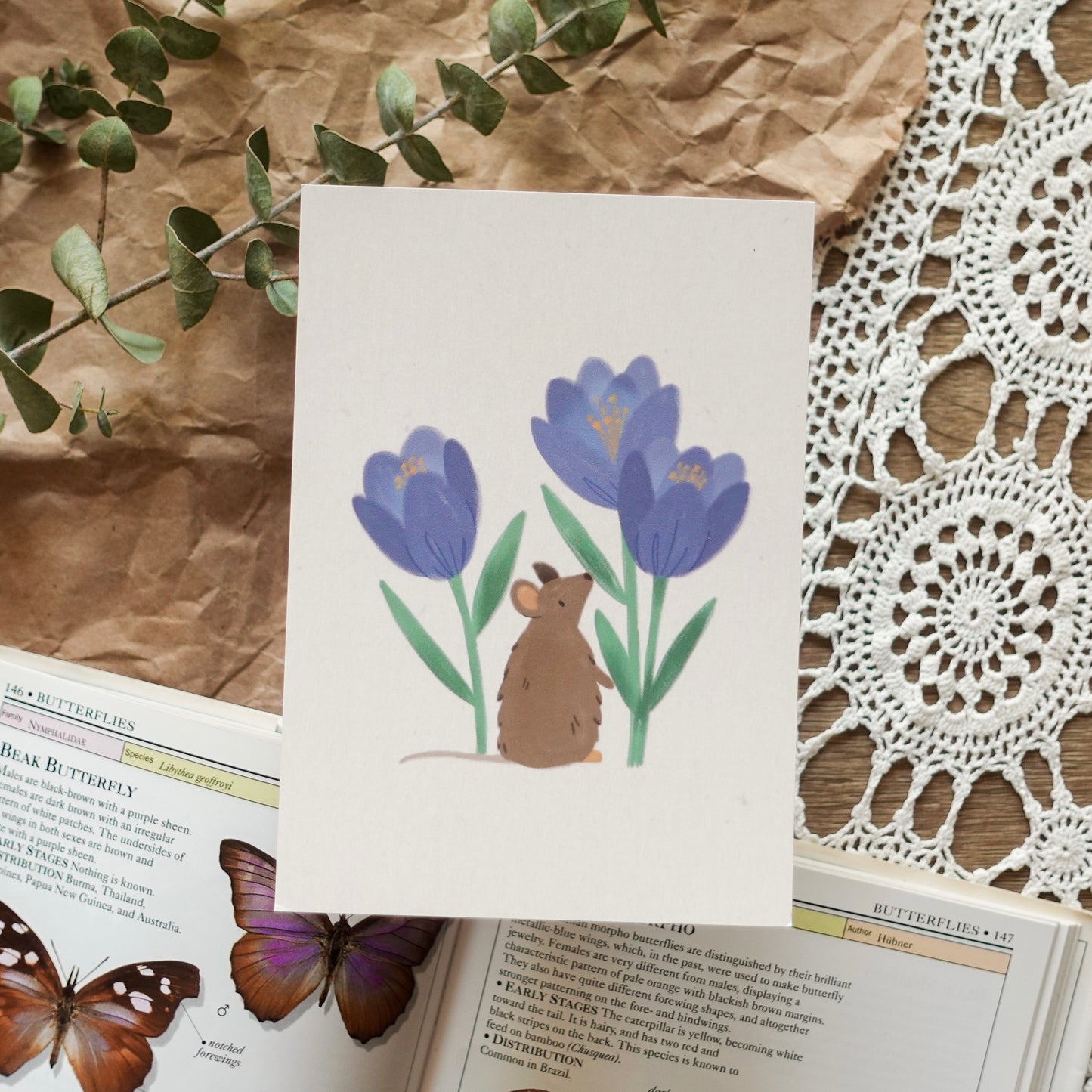 Mouse and Crocuses - Postcard / Mini Art Print