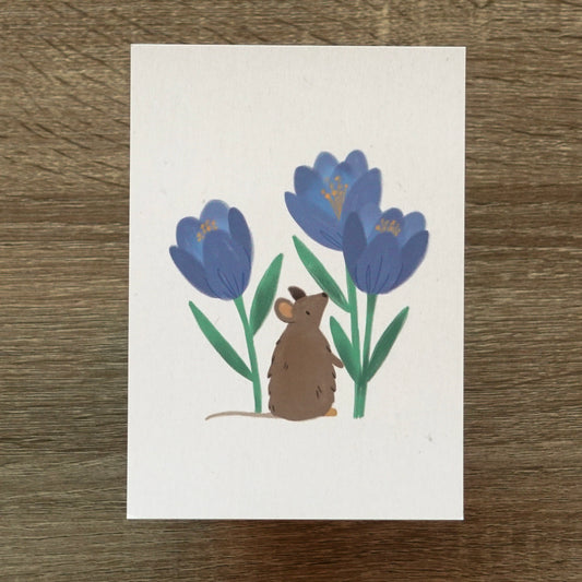 Mouse and Crocuses - Postcard / Mini Art Print