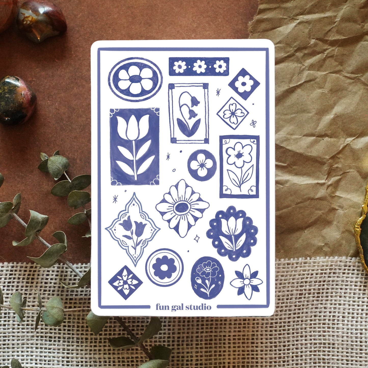 Blue Vintage Florals - Sticker Sheet