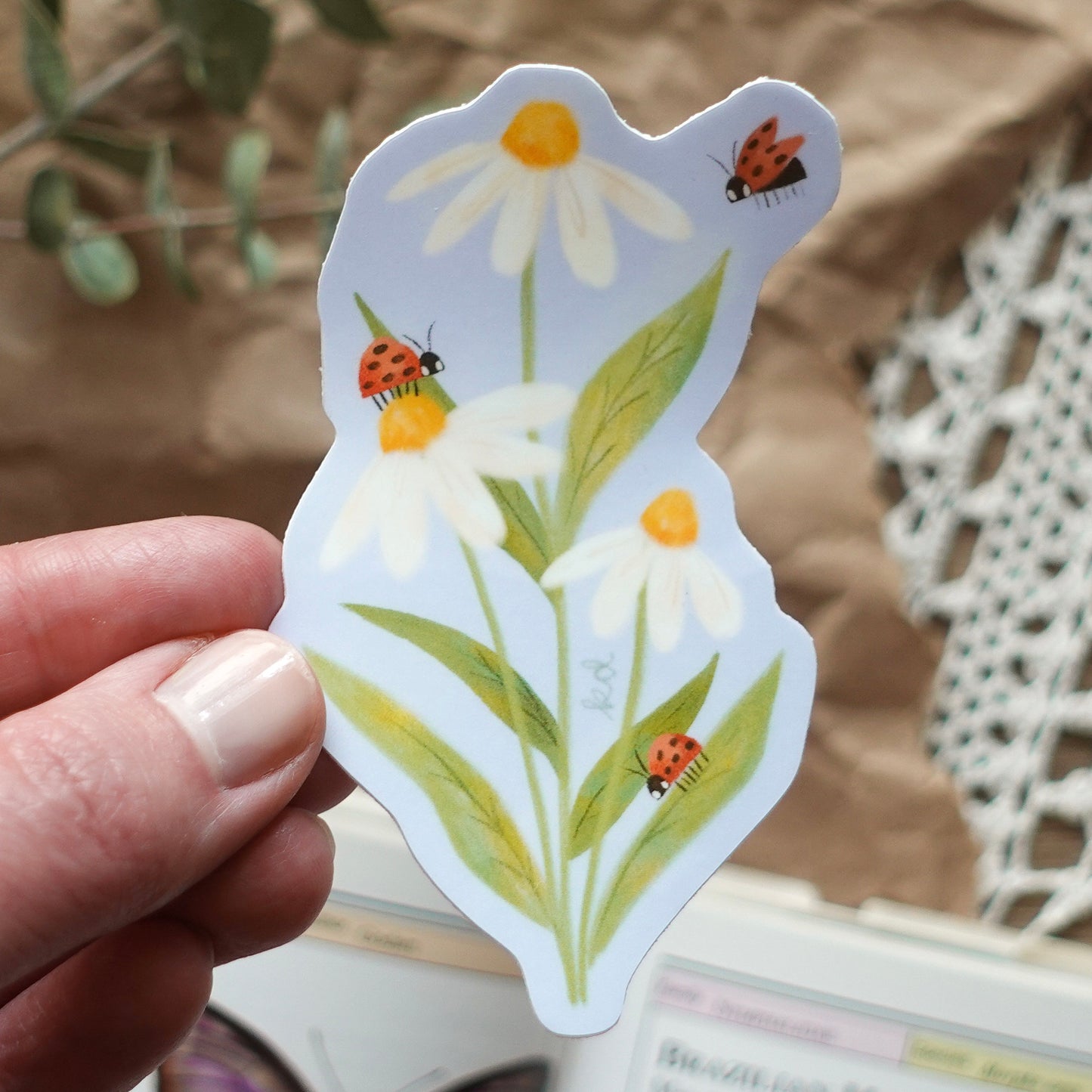 Daisies & Ladybugs - Floral Die Cut Vinyl Sticker