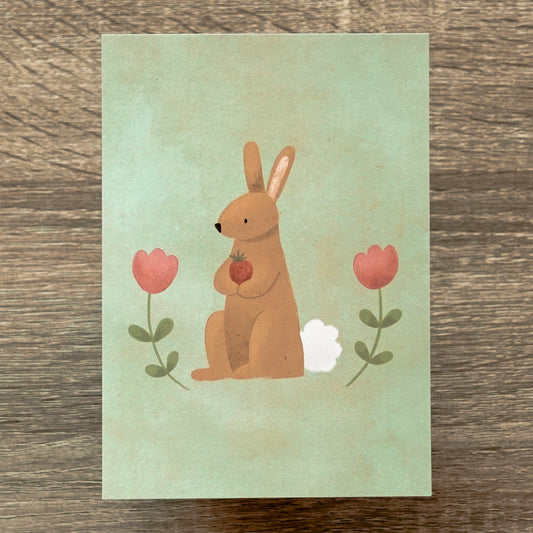 Rabbit & Tulips - Postcard / Mini Art Print