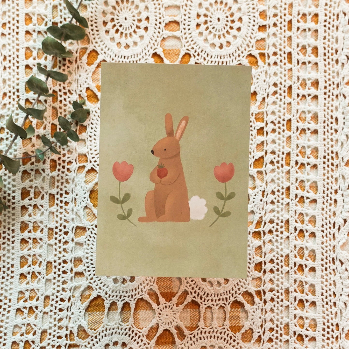Rabbit & Tulips - Postcard / Mini Art Print