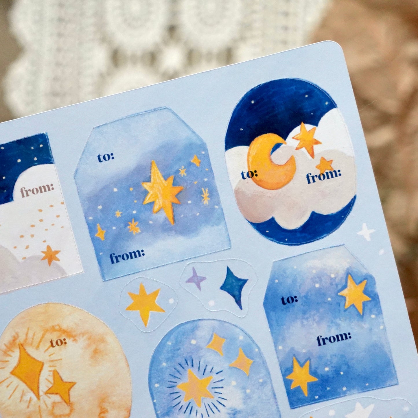 Moon & Stars - Holiday Sticker Gift Tags