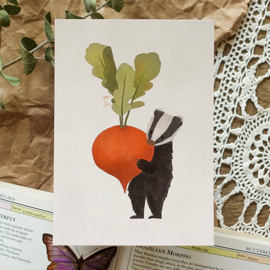 Badger & Radish - Postcard / Mini Art Print