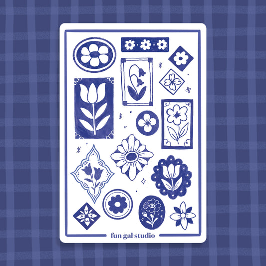 Blue Vintage Florals - Sticker Sheet