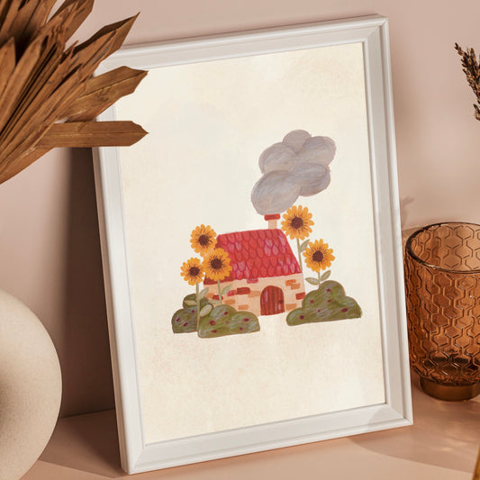 Sunflower Cottage - Postcard / Mini Art Print