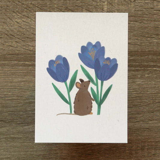 Mouse and Crocuses - Postcard