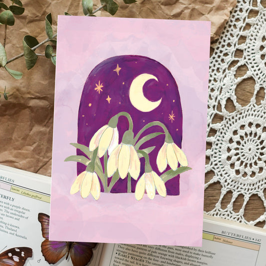 Moonlight Snowdrops - Postcard / Mini Art Print