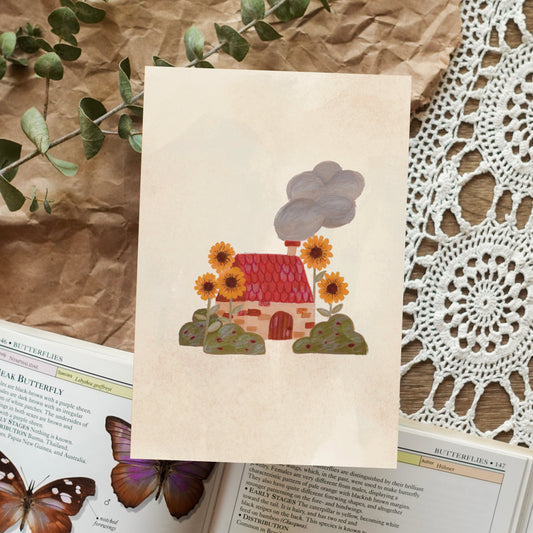 Sunflower Cottage - Postcard / Mini Art Print