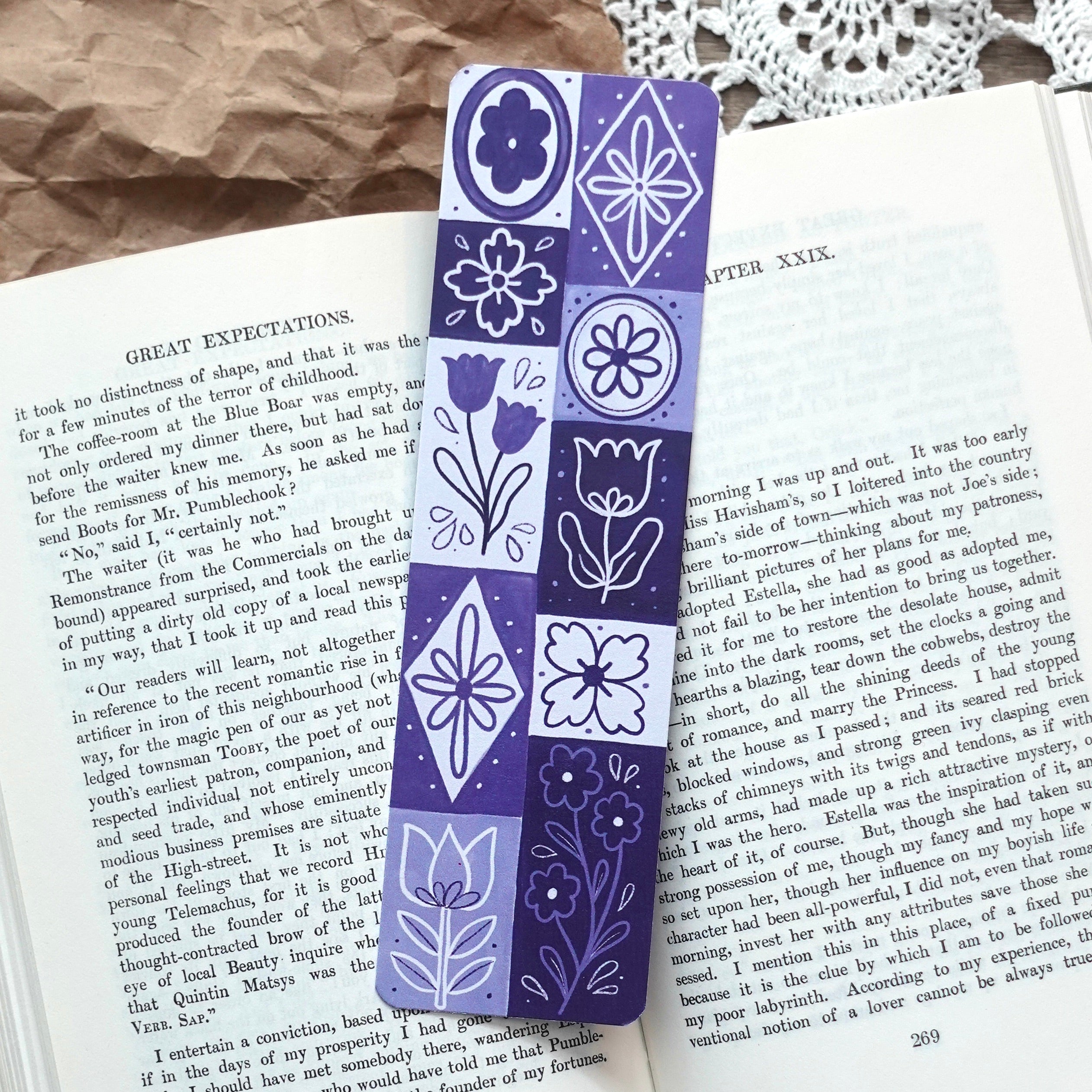 Blue Floral Bookmark – Fun Gal Studio