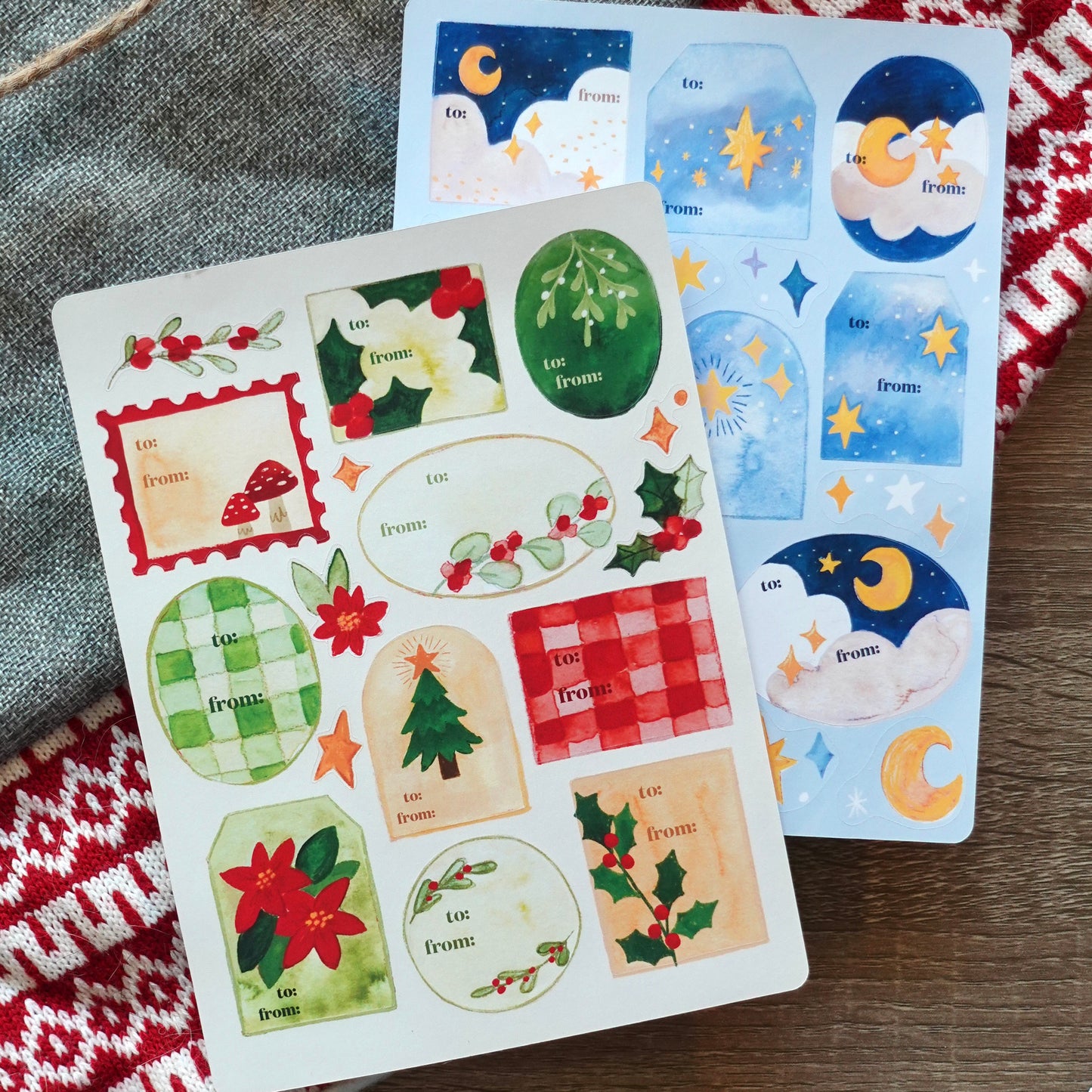 GIFT TAG PACK - Set of 2 Holiday Sticker Gift Tag Sheets