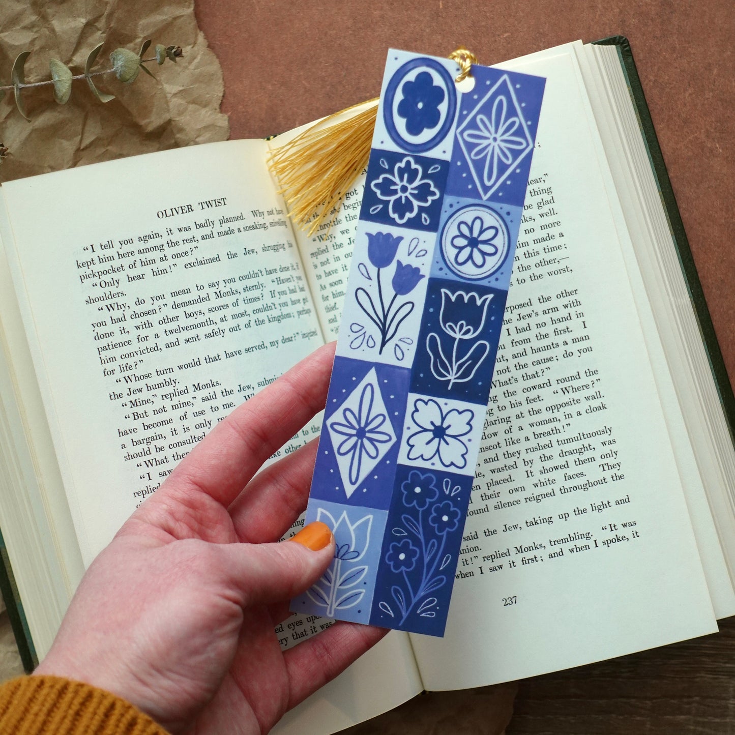 Blue Floral Bookmark