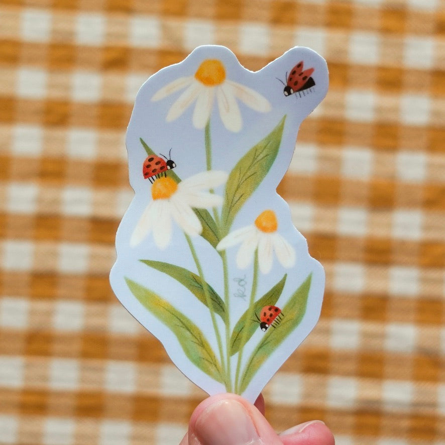 Daisies & Ladybugs - Floral Die Cut Vinyl Sticker