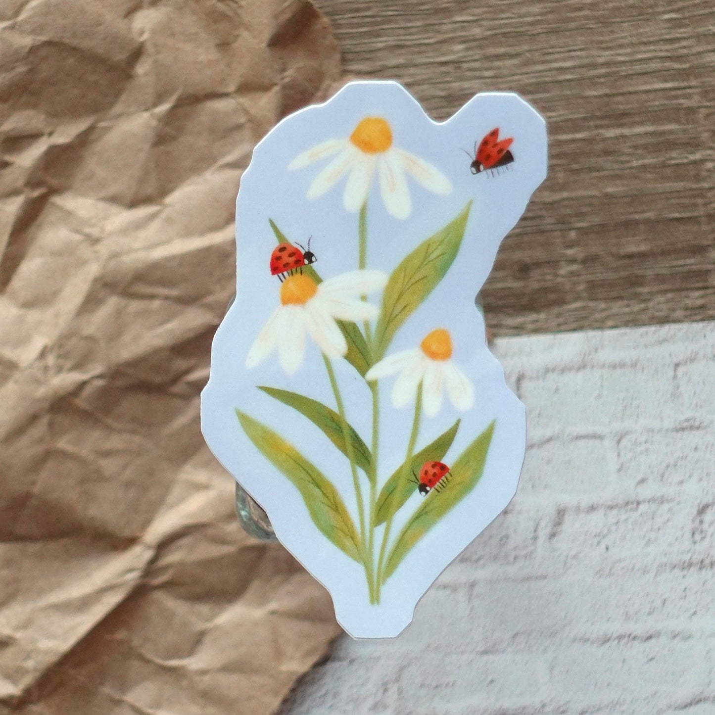 Daisies & Ladybugs - Floral Die Cut Vinyl Sticker