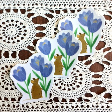 Mouse & Crocuses - Floral Die Cut Vinyl Sticker