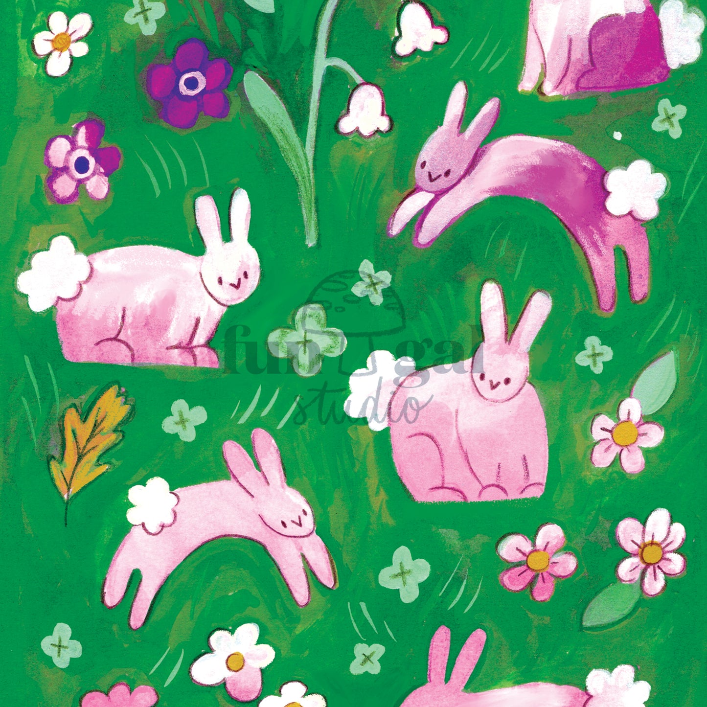 Field Bunnies - Cute Animal Art Print