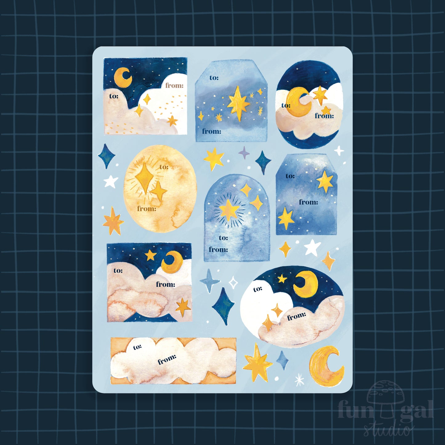 Moon & Stars - Holiday Sticker Gift Tags